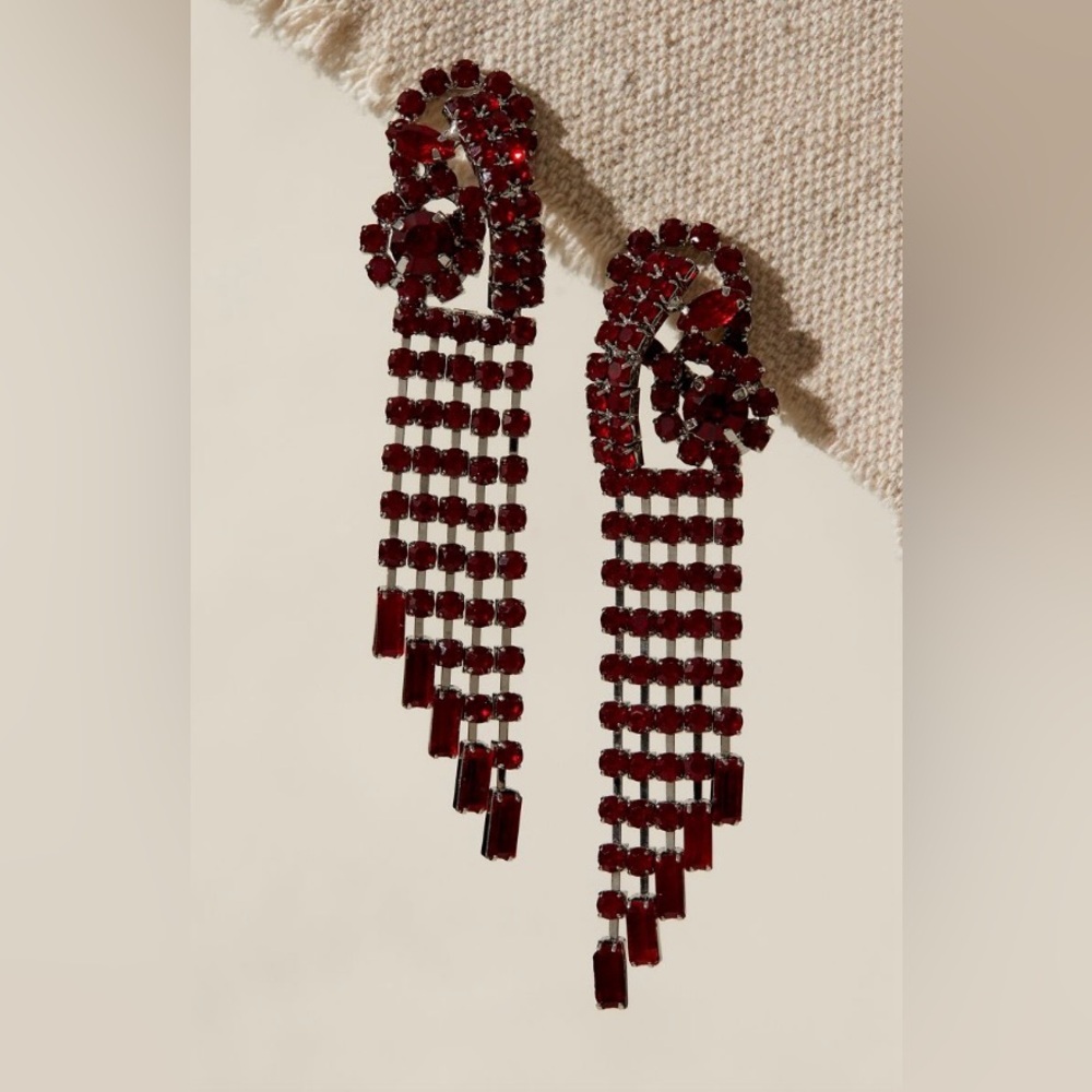 Free People ~ Follow The Rhythm Rhinestone Earrings ~ Red ~ NWT - Picture 9 of 11